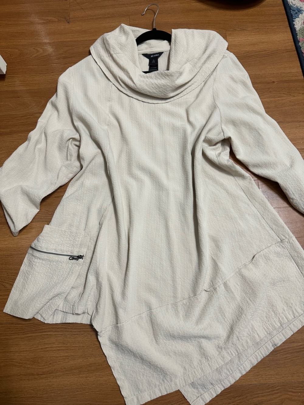 Ali Miles Cream Textured Cowl Neck Tunic Top